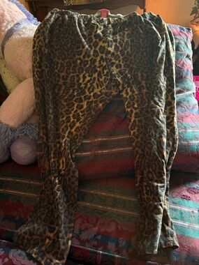 Leopard Print Fleece Leggings - Brown